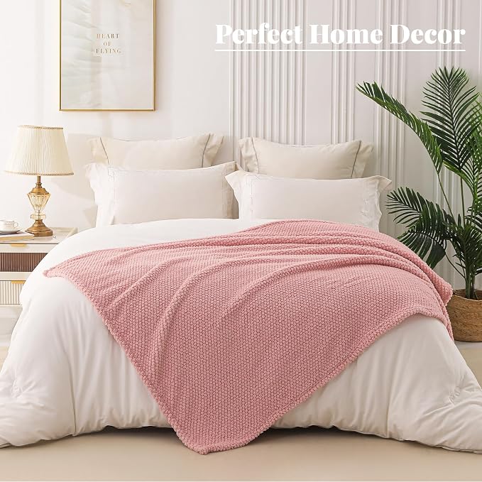 Whale Flotilla Extra Large Soft Fleece Throw Blanket for Couch | 50x70 Inch, Pink, Suitable for Sofa Chair Bed, Fluffy Fuzzy Jacquard Blankets for All Season, Lightweight and Cozy