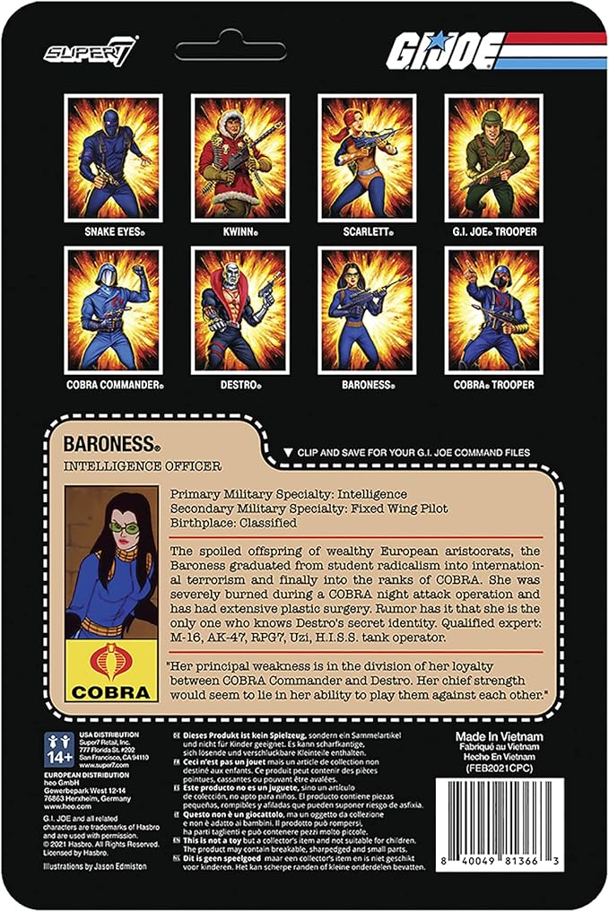 Super7 G.I. Joe Baroness - 3.75" G.I. Joe Action Figure with Accessory Classic Cartoon Collectibles and Retro Toys
