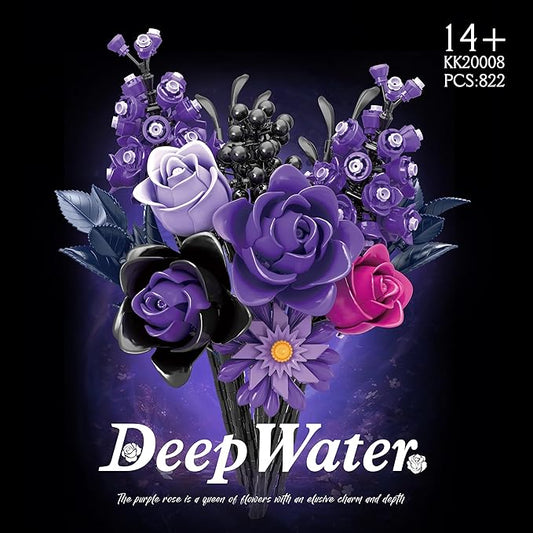 Purple Rose Bouquet Building Set, Compatible with Lego Flowers for Adults - Gift for Halloween, Gothic Retro Artificial Flowers Botanical Collection Home Decor