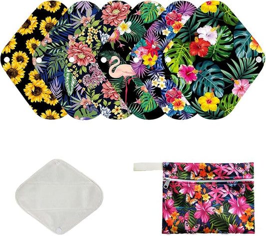 7pcs Set Reusable Menstrual Pads Organic Bamboo Women Panty Linerd, Including 6pcs Daily Use Soft Organic Bamboo Panty Liner + 1 pcs Mini Wet Bag