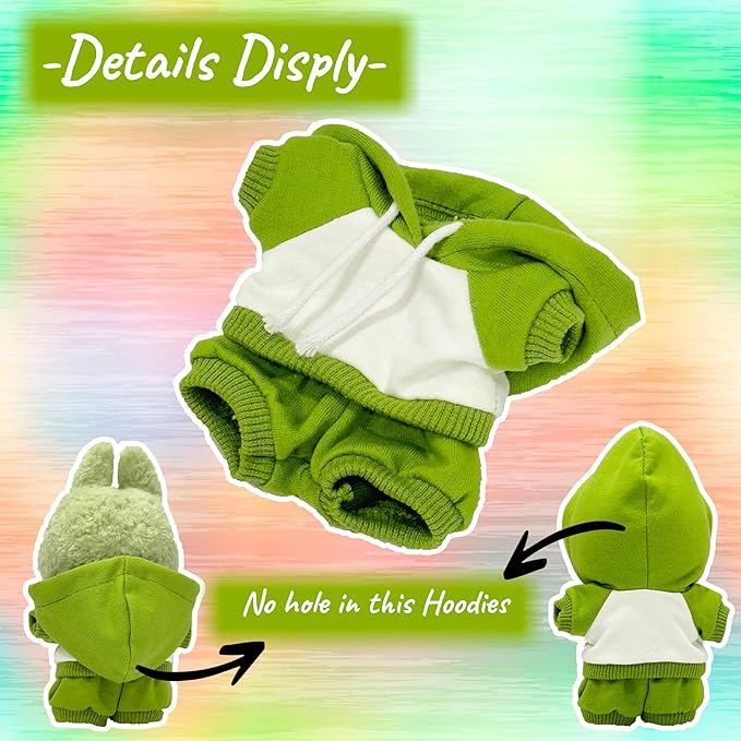 17cm Dolls Clothes,Casual Stylish Hoodies & Pants Doll Outfit Set, Stylish Doll Clothing Accessories for 17cm/15cm-Green(No Doll)