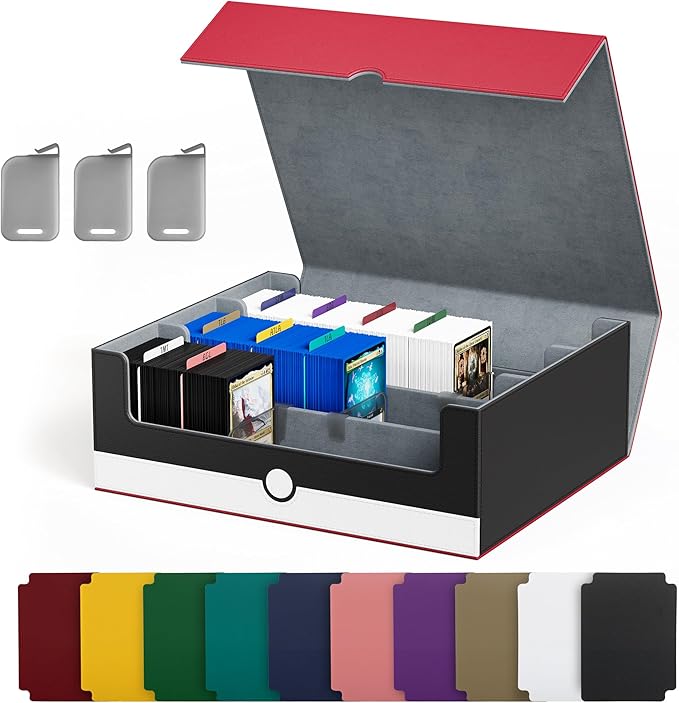 UAONO Card Storage Box for Trading Cards, 1800+ PU Leather Commander Card Deck Case, Magnetic Closure Card Holder Fits for Magic Game Cards (Red&White)