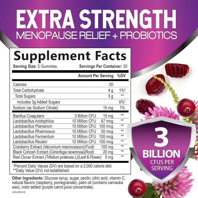 Menopause Probiotic Gummies for Women - Advanced Menopause Relief for Women with Black Cohosh - Complete Women's Probiotics Gummy Supplements for Mild Hot Flashes & Night Sweats Support - 60 Gummies