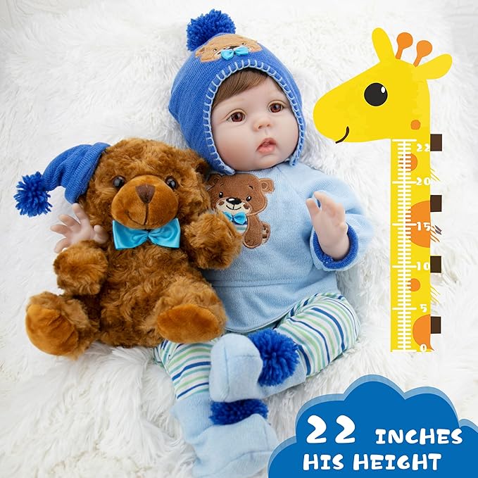 Milidool 22-Inch Reborn Baby Boy Doll with Accessories - Realistic Newborn Silicone Boy Doll for Age 3+, Birthday Gift