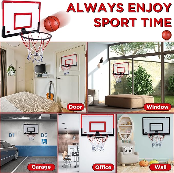 Sosation 2 Pcs Mini Basketball Hoop with 4 Basketball, Sticky Hook, Pump, Indoor No Drilling Basket Ball Hoop Decompress Game for Kid Adult Back to School Gift
