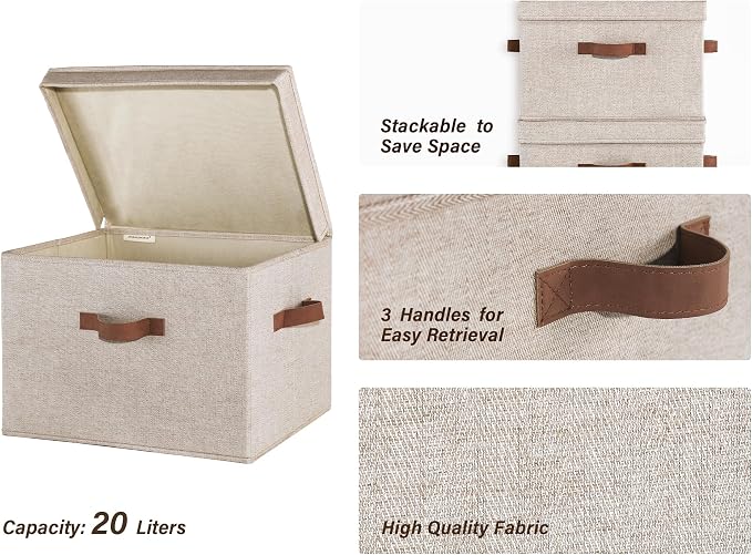 StorageWorks Fabric Storage Bins with Lids, Large Closet Storage Bins | Flip-Top Lid, 3 Handles, Collapsible, Stackable, for Clothes Blankets, Multi-Purpose, Large, Brown and Beige, 2-Pack