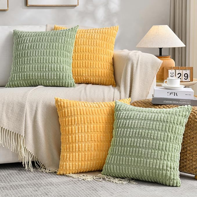 Fancy Homi 4 Packs Decorative Throw Pillow Covers for Living Room Couch Bed, Modern Farmhouse Boho Home Décor Accent Cushion Case, 26" x 26", Yellow Green Series