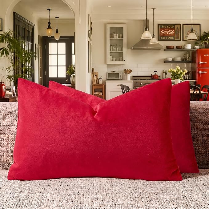 GIGIZAZA Red Pillow Covers 12x20 Decorative Pillows Pack of 2 | Lumbar Throw Pillows for Couch Sofa,280gsm Soft Textured Fabric,Modern Pillowcases,Luxury Cushion Covers
