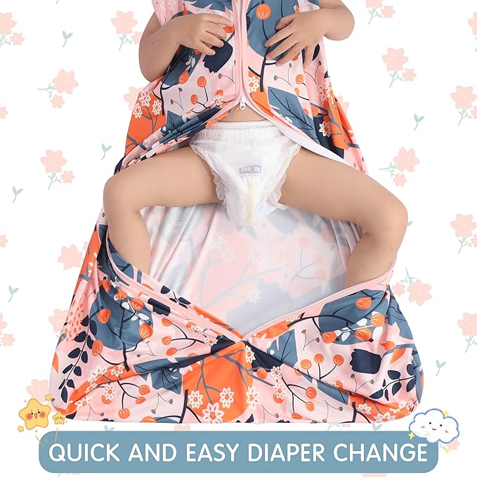 BSTOPPT 3 Pack Baby Sleep Sack 100% Rayon Cotton Baby Sleeping Bag 2-Way Zipper Toddler Wearable Blankets TOG 0.3. (Gerbera&Tulips&Pink, 12-18 Months)