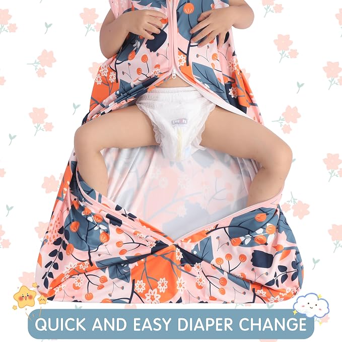 BSTOPPT 3 Pack Baby Sleep Sack 100% Rayon Cotton Baby Sleeping Bag 2-Way Zipper Toddler Wearable Blankets TOG 0.3. (Gerbera&Tulips&Pink, 18-24 Months)