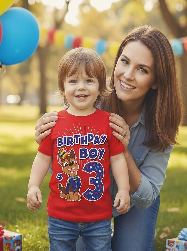 Paw Patrol Chase 3rd Birthday Boy Shirt - Toddler T-Shirt Gift Outfit for Party - Clothes for 3 Year Old Boys