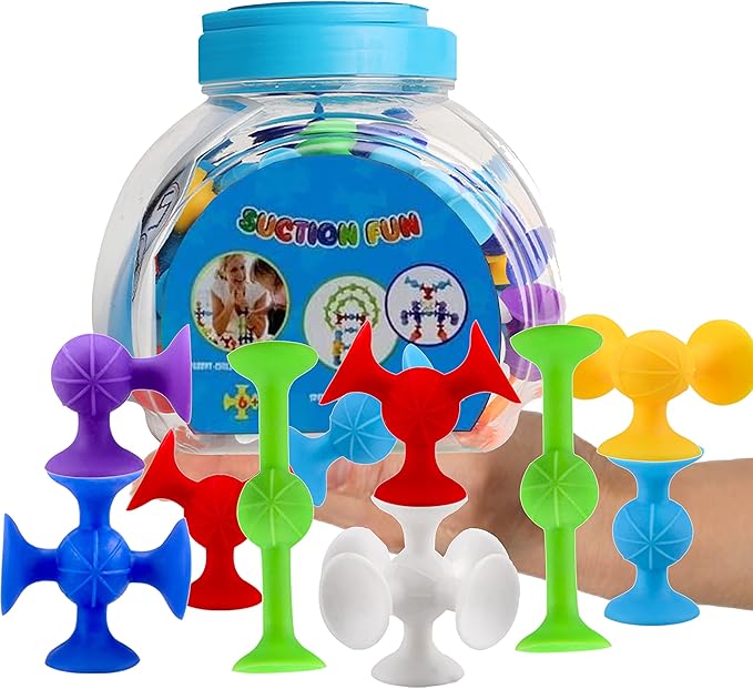 Big Suction Bath Toys for Kids Ages 1-3 , 36 PCS Fidget Suction Cup Toys Construction Set Water Toys for Babies and Toddlers,Window Building Toy Road Trip Travel Essentials for Kids Gifts