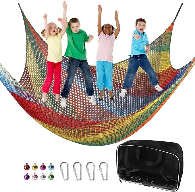 Climbing Net 14.7' x 9.8', Double Layers Playground Safety Net for Kids, Multicolored Climbing Cargo Net for Tree House, Obstacle Training, Back Yard