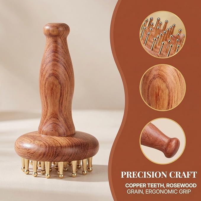 Copper gua sha Tool for Promote Blood Circulation,29-Teeth Copper Meridian Massager with Handle for Head and Body