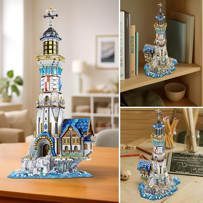 Medieval Lighthouse Building Kit with Lights, Collectible Architecture Model for Home Decor, Ideas Display Gift for Adult Boys Girls(66028)