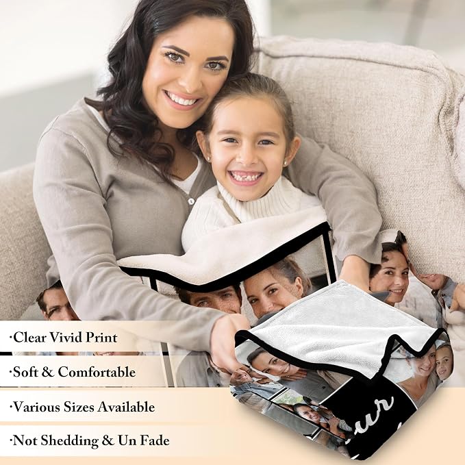 Funny DIY Custom Blanket with Picture Text Customized Blankets Customizable Photo Blanket Personalized Fathers Day Mothers Day Valentine's Birthday Gifts for Mom Dad Girlfriend Boyfriend Man Women
