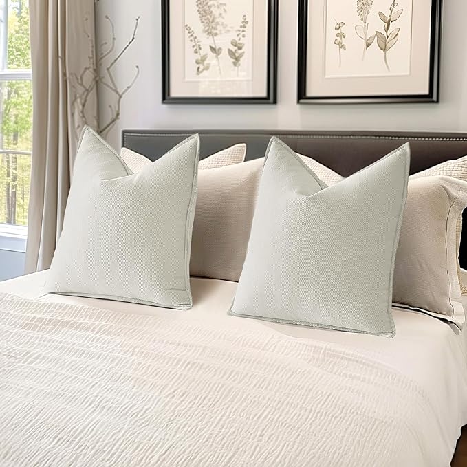 MIULEE Pack of 2 Cream White Decorative Chenille Pillow Covers 20x20 Inch | Soft Couch Throw Pillows,Farmhouse Cushion Covers with Elegant Design for Sofa,Bedroom,Living Room,Spring Home Decor