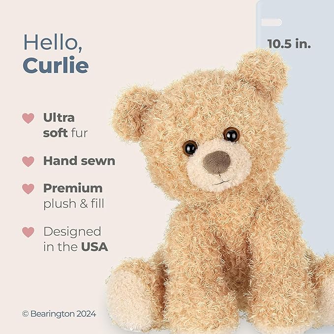 Bearington Curlie Plush Teddy Bear Stuffed Animal, 10.5 Inch