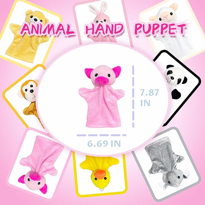 Pig Hand Puppets for Kids, Toddlers and Adults (1 Pack), Farm Animals Plush Finger Toys, Pig Stuffed Animals Storytelling Toys, Soft Hand Puppet for Classroom Prizes, Party Favors, Birthday