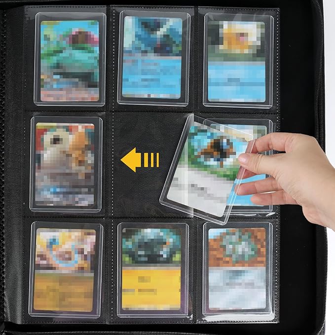 GERMUN Toploader Binder, Holds 324 Toploaders, 9 Pocket Top Loader Binders with Sleeves for 3 x 4'' Toploaders, Double-Sided Pocket Top Loader Storage Binder, Trading Card Binder - Diamond Black