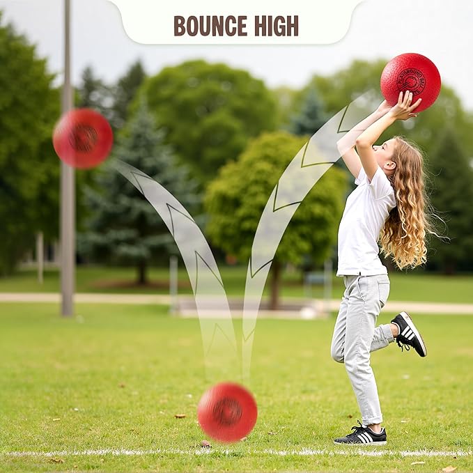 EVERICH 8.5 Inch Playground Balls Kickball Set, 6 Pack Soft Dodge Kick Ball Dodgeball Handball 4 Square Ball for Kids Adults, Outdoor Indoor Sports Yard Camp School Games Toys for Boys Girls with Pump