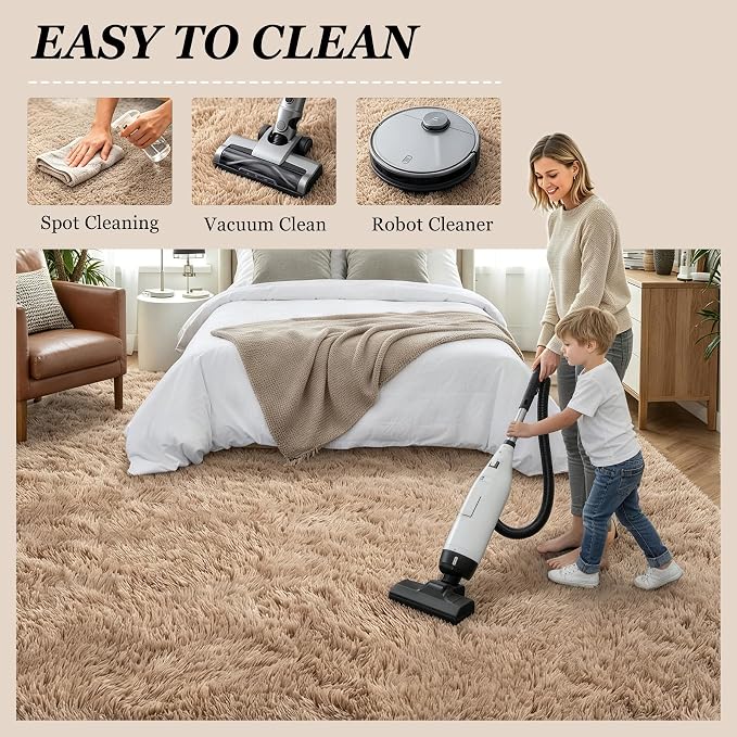 6x9 Area Rugs for Living Room Bedroom: Ultra Soft Fluffy Shag Rug Upgrade Non-Slip Non-Shedding Large Fuzzy Plush Carpet Indoor Floor Carpets for Kids Room Playroom Nursery Dorms Home Decor Beige