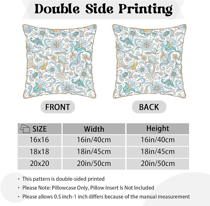KSLIDS Vintage Floral Soft Velvet Throw Pillow Covers Set of 2 Blue Yellow Flower Birds Decorative Pillow Covers 16x16 Inch Chinoiserie Country Pillow Case for Sofa Couch Bedroom Farmhouse Home Decor