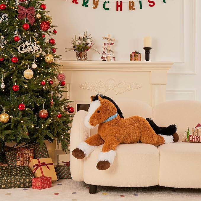 MaoGoLan Large Horse Stuffed Animal for Boy, Big Horse Plush Toy for Girl, Ridable Stuffy Pony for Kid, Stuffed Pony Plush Pillow for Baby Shower, Birthday Gifts or Party Favor, 33 inches, Tan