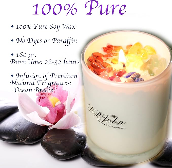 Chakra Crystal Candle Bundle with Tree of Life Pendant, Manifestation Intention, Healing Crystals Gemstones, Meditation, Aromatherapy, Natural Soy Wax (Crystal Candle + Tree of Life Pendant)