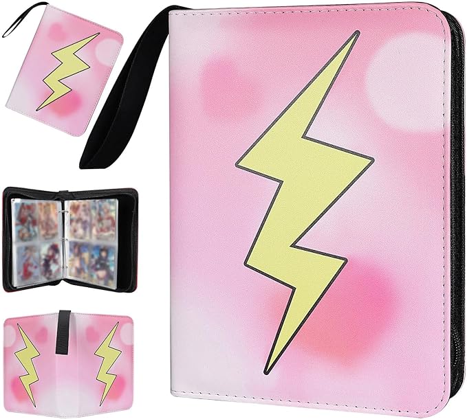 Collectible Trading Card Albums,4 Pocket Card Binder, 400 Double Sided Pocket PU Premium Zip Trading Collection Binderwith 50 Removable Sleeves, Card Folder forTCG, Sports Cards (Pink-01)