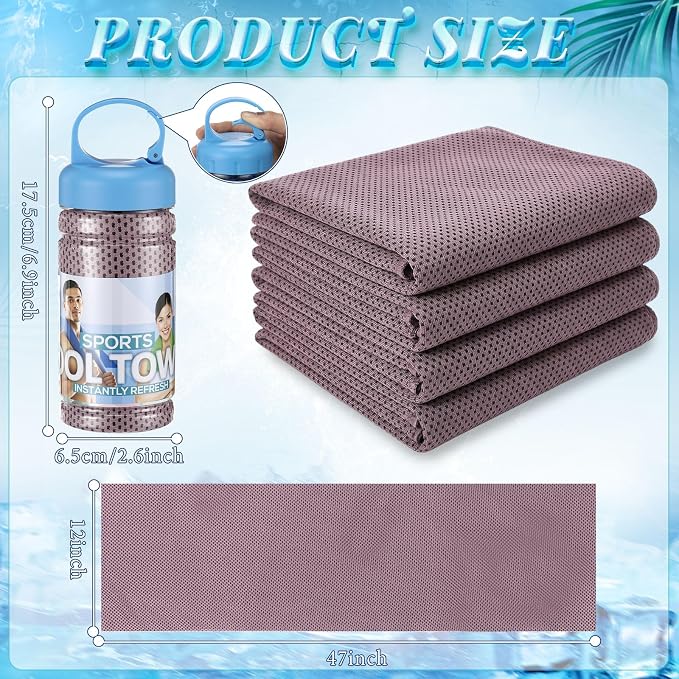 Honoson 10 Pcs Cooling Towels for Neck and Face, 47"x12" Sports Breathable Ice Towels Microfiber Chilly Sweat Rags with Portable Bottle for Gym Golf Athletes Yoga Workout Hot Weather (Pink)