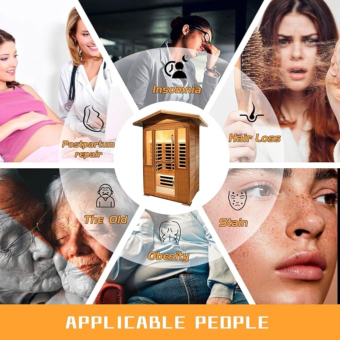 2 Person Outdoor Sauna Infrared Saunas Dry Sauna Room 120V Red Cedar and Canadian Hemlock Wood Wooden Sauna Spa 1800W APP Control 7 Color Light 48.8 * 37 * 87.4inch