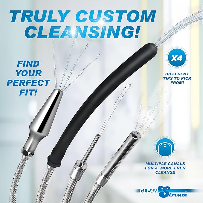 Cleanstream Shower Enema Set with 6 Ft Hose, 4 Silicone & Aluminum Tips