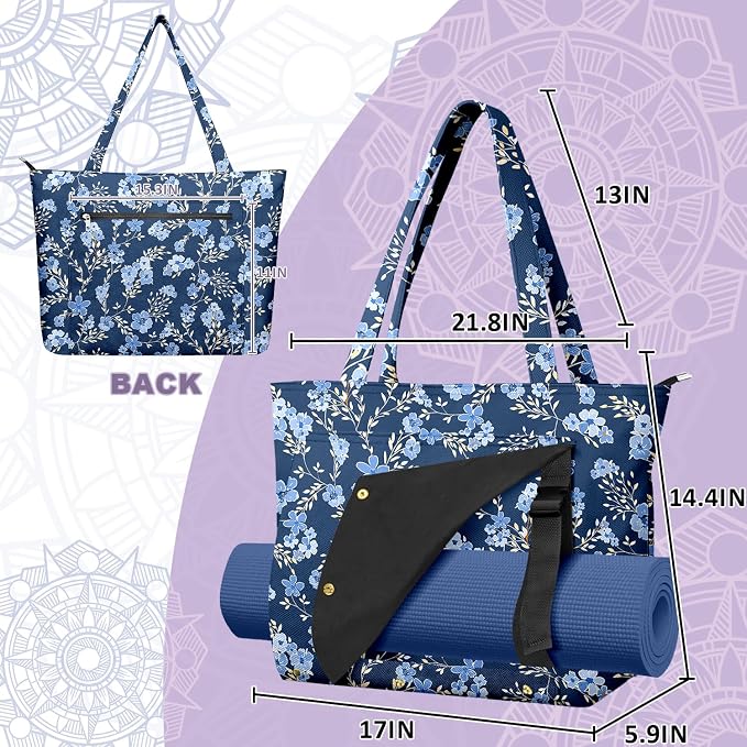 Yoga Bag for Women, Large Canvas Yoga Mat Tote Bag with Yoga Mat Carrier - Large Mat Pocket Fitness Tote for Pilates, Gym, Travel, Office & Beach