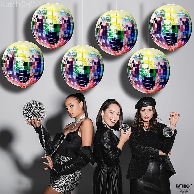 KatchOn Jumbo Disco Ball Balloons - 22 Inch, Pack of 6 | Disco Balloons for 70s, 80s, 90s Parties & Bachelorette Decorations, Multicolor | Birthday Party Decorations