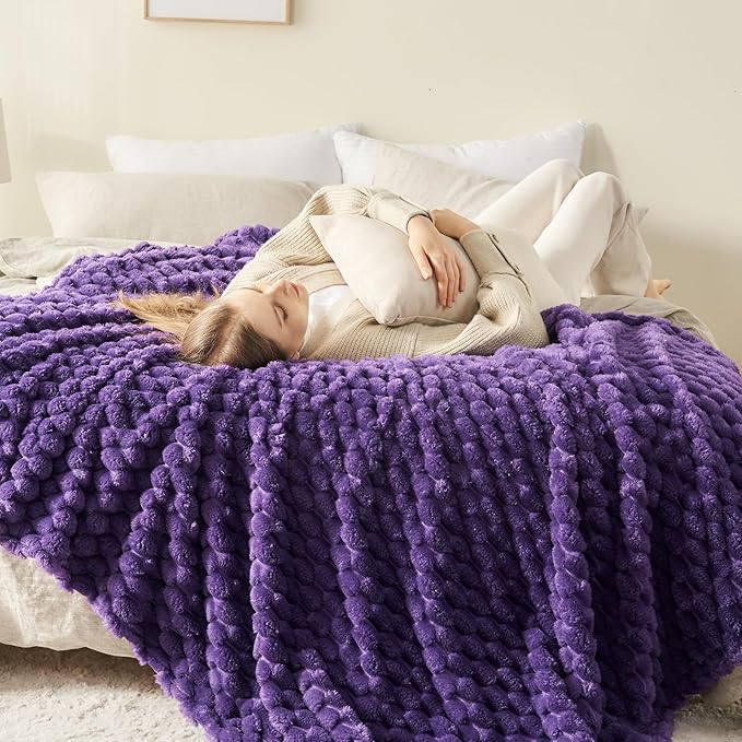 NEWCOSPLAY Super Soft Twin Blanket Purple Premium Silky Flannel Fleece 3D Clouds Stylish Jacquard Lightweight Bed Blanket All Season Use 350GSM (Purple, Twin(60"x80"))
