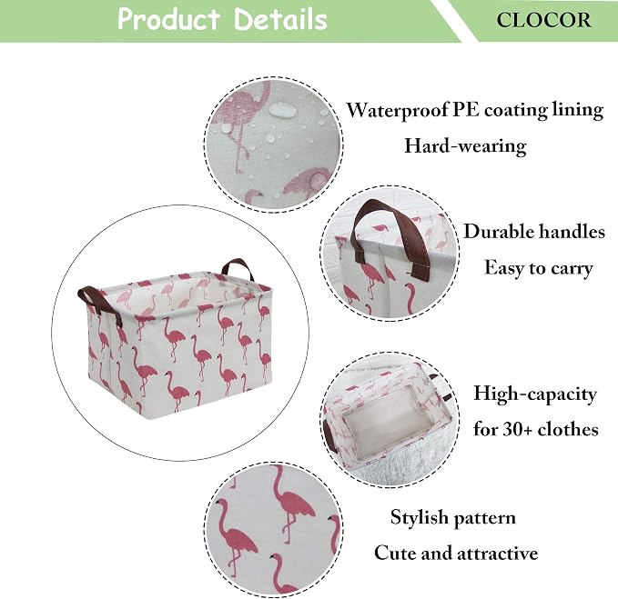 CLOCOR Rectangular Storage Bin,Waterproof Gift Baskets,Room Decor (Flamingo)