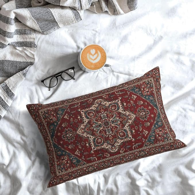 Red Persian Carpet - Persian Vintage Antique Carpet Pillow Covers Decorative Lumbar Throw Pillowcase 12x20 Inch Couch Cushion Cover For Home Decor Living Room Bedroom College Dorm Bed Car Sofa
