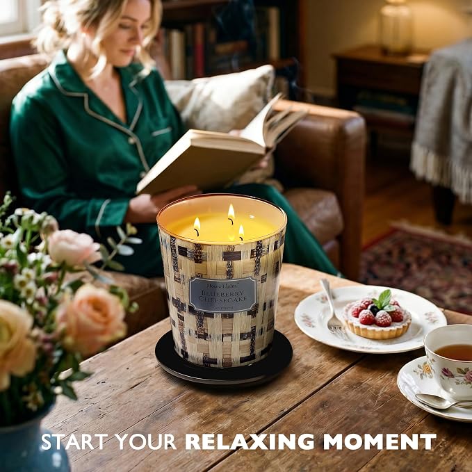 HomeLights Scented Candles for Women & Men, 34oz Candle Jars Aromatherapy 3-Wick Candle, Ideal for Rustic Modern Home Decor and Gifts, Blueberry Cheesecake