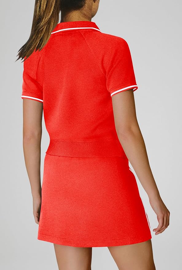 Womens Workout Sets 2 Piece Outfits V Neck Short Sleeve Polo Shirt and Tennis Skort Set with Pockets