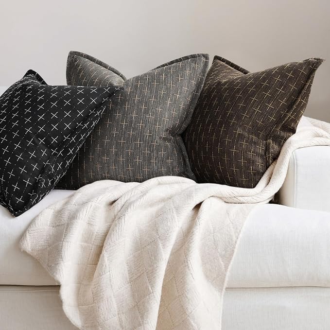 Pillow Covers 16x16 Set of 2 Soft Polyester Textured Pillow Covers with Stylish Flange Edge Cozy Farmhouse Throw Pillows for Couch Bed Sofa Living Room