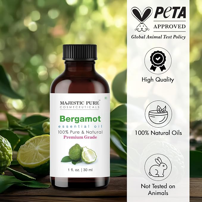 Majestic Pure Essential Oil with Glass Dropper - 100% Pure and Natural - Essential Oils for Diffuser, Aromatherapy, Soap and Candle Making, Bergamot Essential Oil, Bgamot Oil, 1 Fl Oz