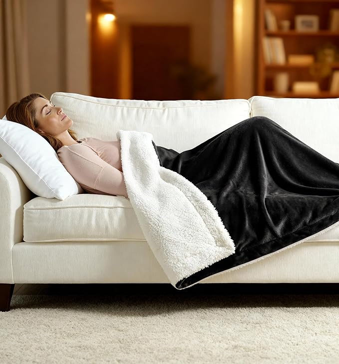 Heated Blanket Electric Throw 50"x60" – Safe Electric Heating Blanket with Auto Shut-Off & Overheat Protection, 10 Heat Settings, Washable Heated Throw for Couch, Bed, Office & Dorm, Charcoal Black