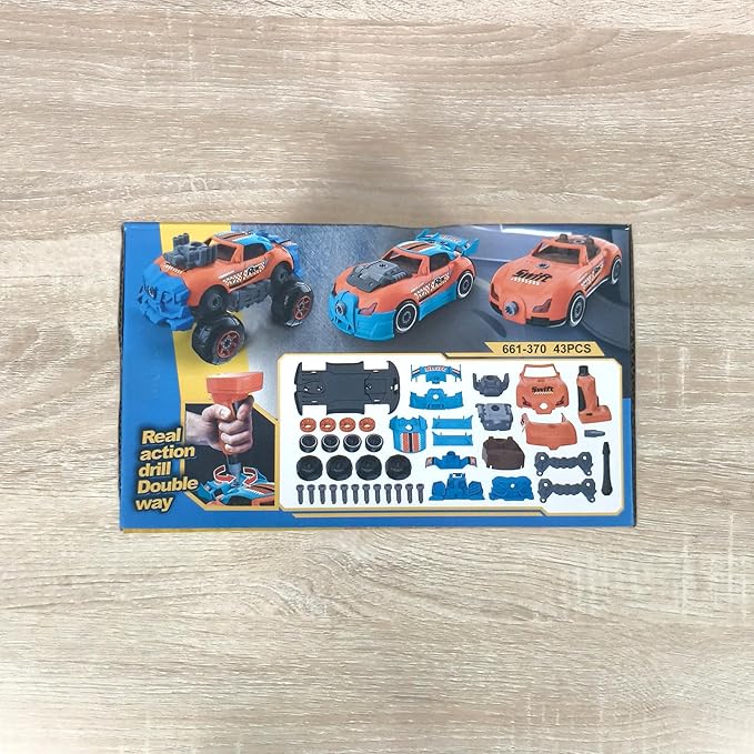 Pup Go 3-in-1 Take Apart Car for Boys Ages 3 4 5 6 7, Building Toys with Electric Drill, 43 Pcs Construction Toy Truck, Build Your Own Car with Play Tools, Ideal STEM Gift for Kids Children (Orange)