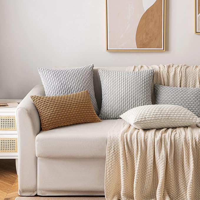 MIULEE Decorative Throw Pillow Covers 18x18 Light Coffee Textured Corduroy | Pack of 2 Striped Pillow Covers Modern Farmhouse Fall Home Decor for Couch Bed Sofa Living Room