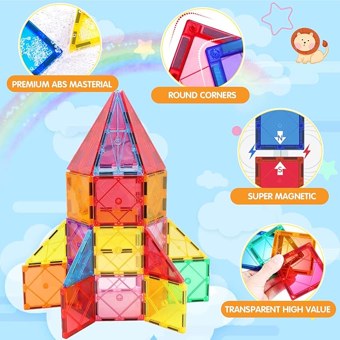 Magnetic Tiles Building Blocks for 3 4 5 6 7 8+ Years Old Boys Girls Colorful Magnet Stacking Toys Birthday Gift for Toddlers STEM Preschool Educational Construction Tiles Set for Kids.