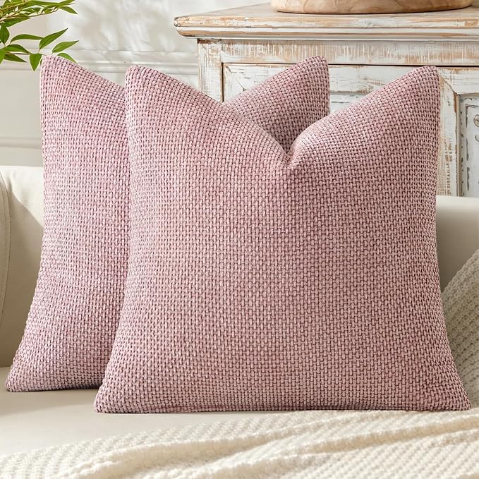MIULEE Decorative Couch Throw Pillow Covers 20x20 Inch Pink 2 Pack | Modern Boho Accent, Soft Chenille Pillow Covers, Farmhouse Cushion Cases for Home Decor Bed Sofa Living Room