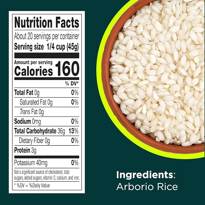 RiceSelect Arborio Rice, Premium Rice for Italian Risotto | Italian-style rice for stovetop, easy to cook, gluten-free, kosher, non-GMO, 32-ounce jar