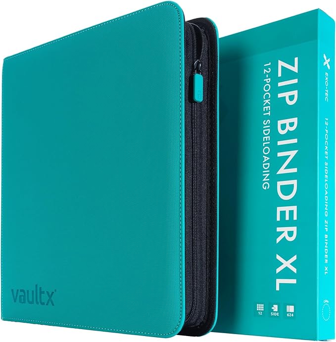 Vault X 12 XL Pocket Zip Binder, 624 Cards, Exo-Tec Material, 26 Side-Loading Pages (Teal)