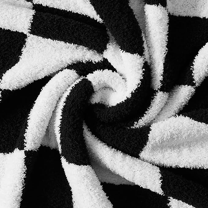 Soft Checkered Throw Blanket for Couch-Cozy Warm Knitted Blankets | Lightweight Warm Fluffy Decor for Women, Mom, Her & Girls, Sofa, Chair, Bed, 50x70in, Black and White